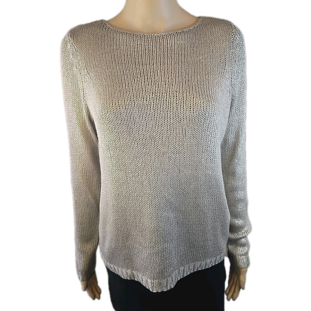 Chico's Women's Gold Metallic Shimmer Long Sleeve Sweater Size 0 Small
